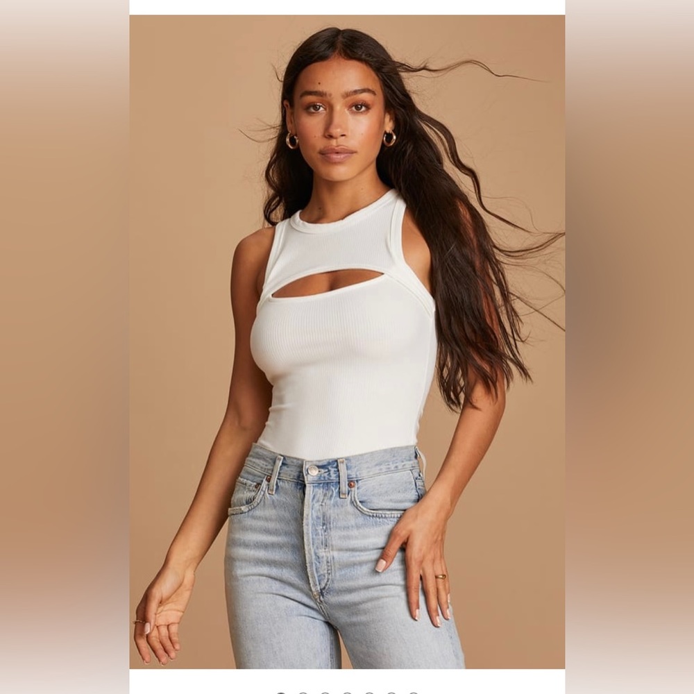 White Ribbed Sleeveless Cutout Bodysuit xs